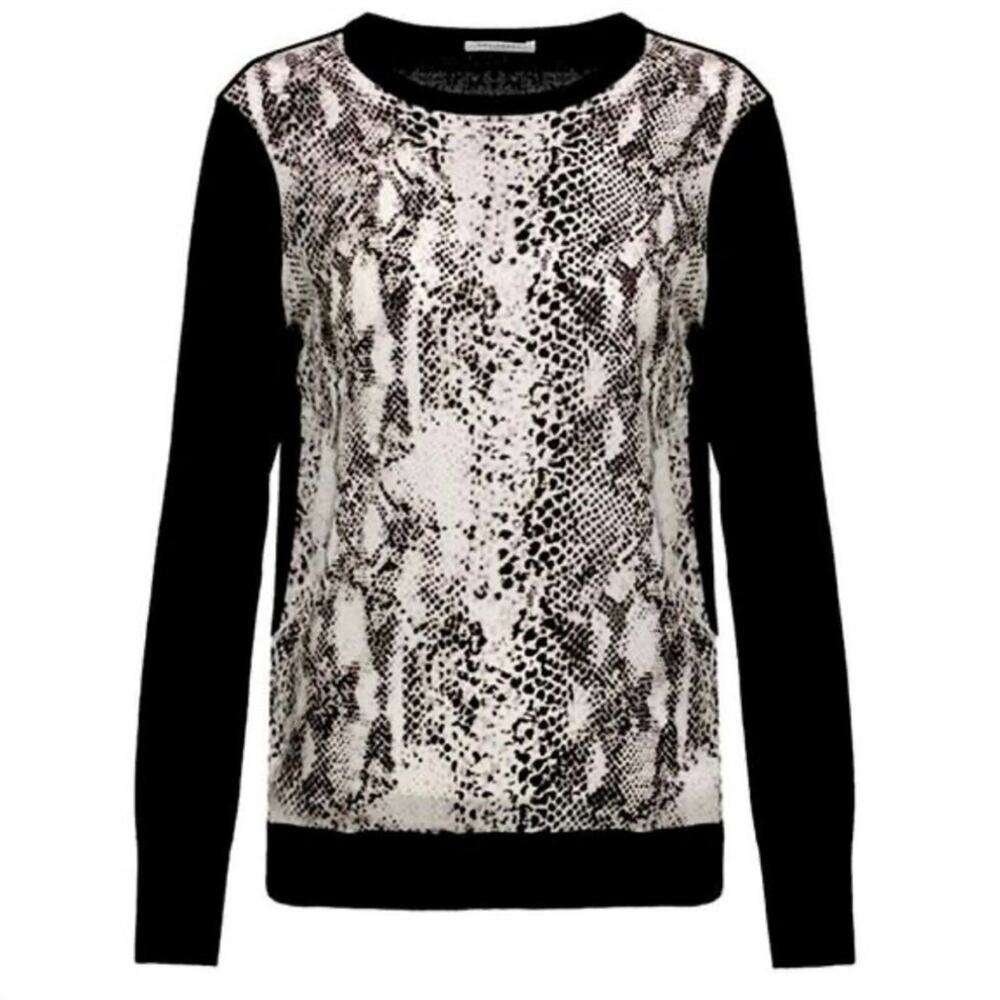 NWT New Equipment Femme Roland Crew Silk Wool Top in Black Combo Size XS